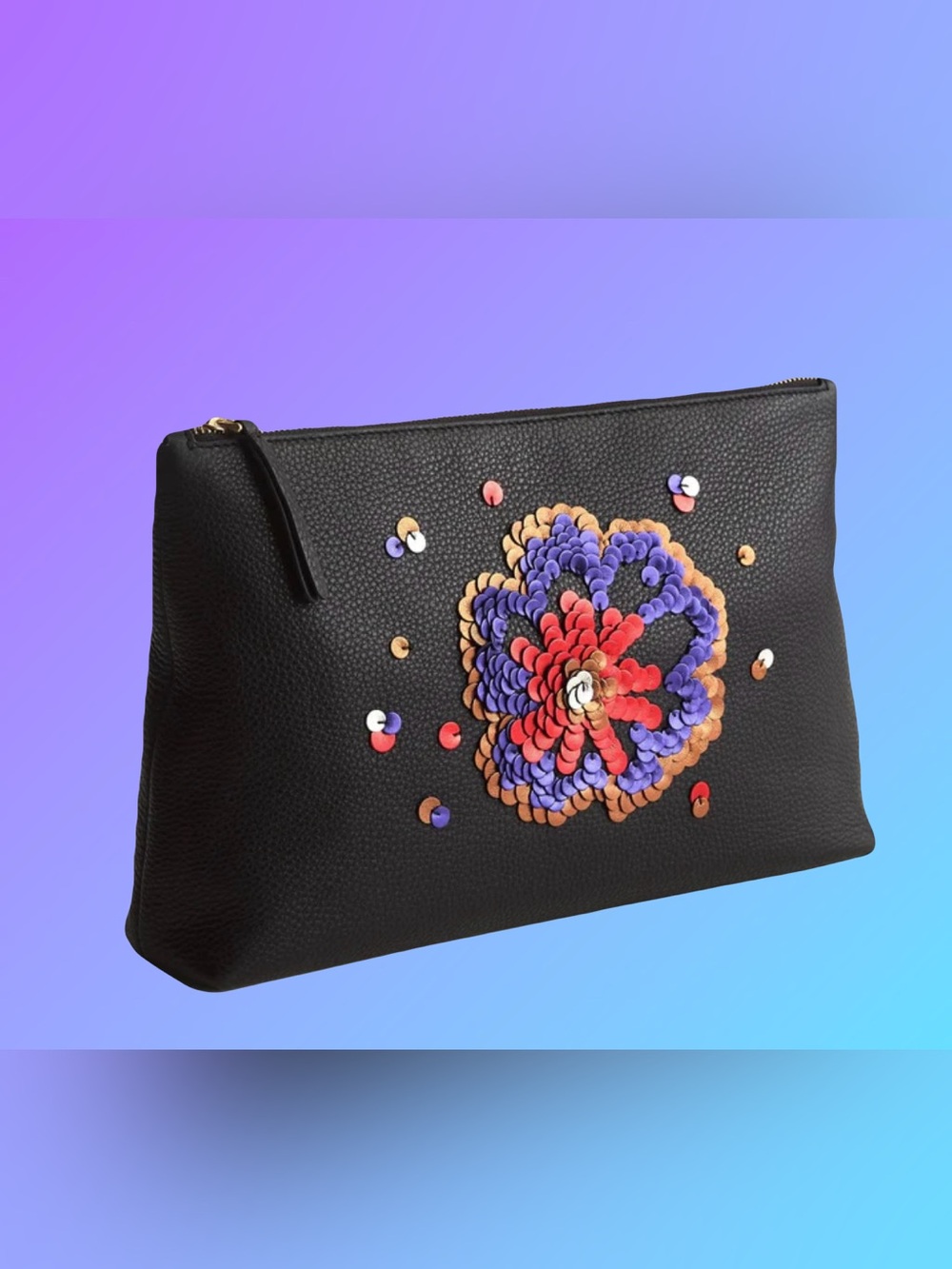 Vera Bradley Large Black Sequin Leather Pouch with Sequin Design NWT GORGEOUS